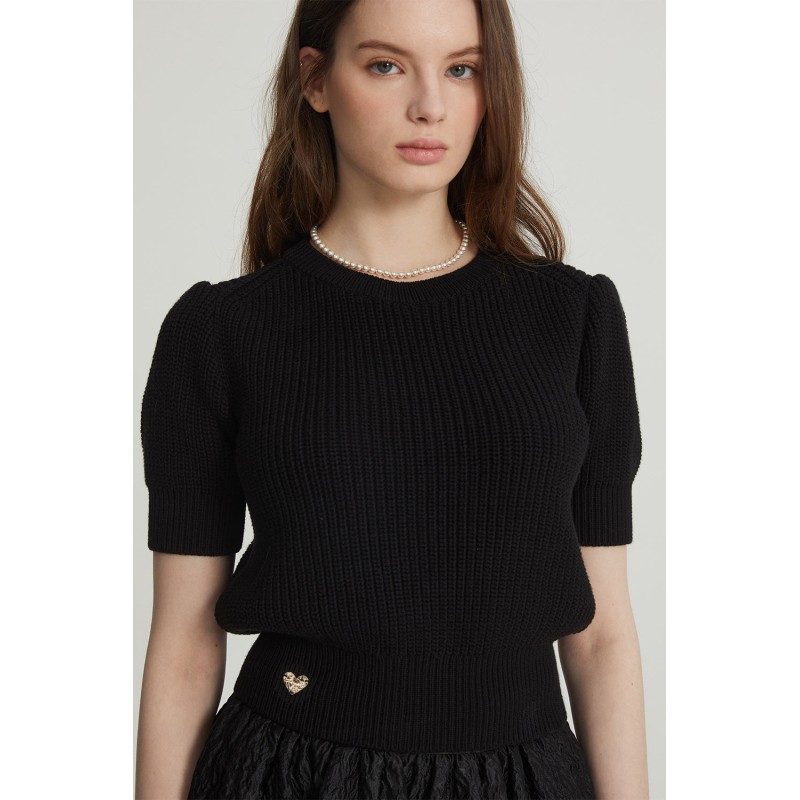 COTTON PUFF SLEEVE KNIT_BLACK Véritable concentré