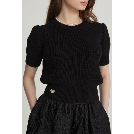 COTTON PUFF SLEEVE KNIT_BLACK Véritable concentré