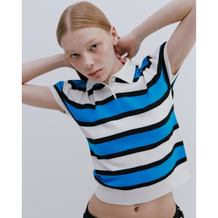 PETIT PUFF STRIPED COLLAR KNIT_BLUE france