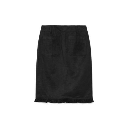 RUFFLE SUEDE SLIT MIDI SKIRT_BLACK une grave pollution 