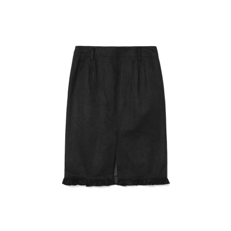 RUFFLE SUEDE SLIT MIDI SKIRT_BLACK une grave pollution 