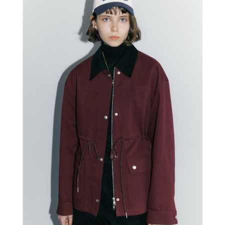 STRING COTTON TWILL FIELD JACKET_BURGUNDY de pas cher