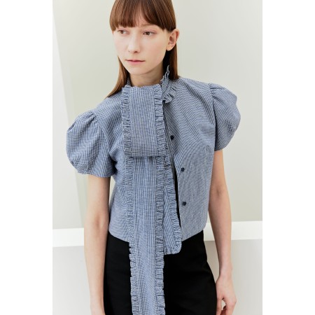 FRILL TIE BLOUSE_GINGHAMCHECK rembourrage situé sous