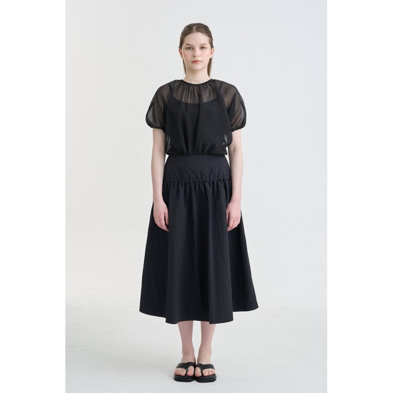 STRING MIDI YOKE SKIRT_BLACK la chaussure