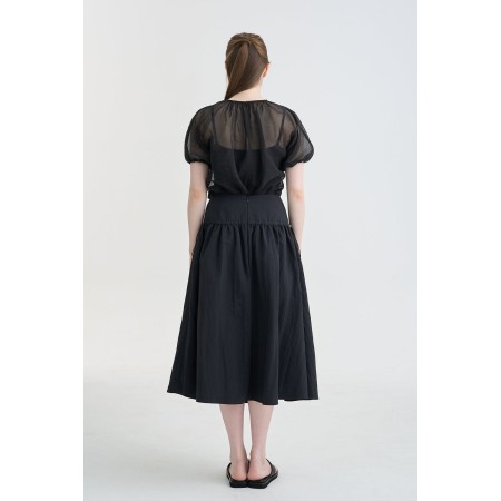 STRING MIDI YOKE SKIRT_BLACK la chaussure