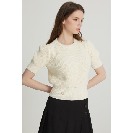 COTTON PUFF SLEEVE KNIT_IVORY brillant des détails fins