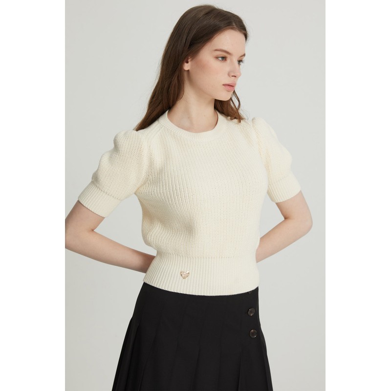 COTTON PUFF SLEEVE KNIT_IVORY brillant des détails fins