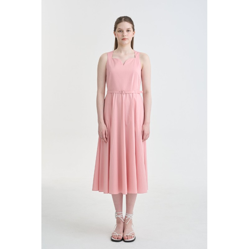 HEART NECK FLARE MIDI DRESS_PINK commande en ligne