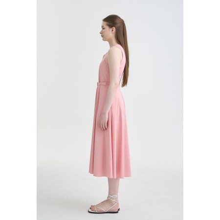 HEART NECK FLARE MIDI DRESS_PINK commande en ligne