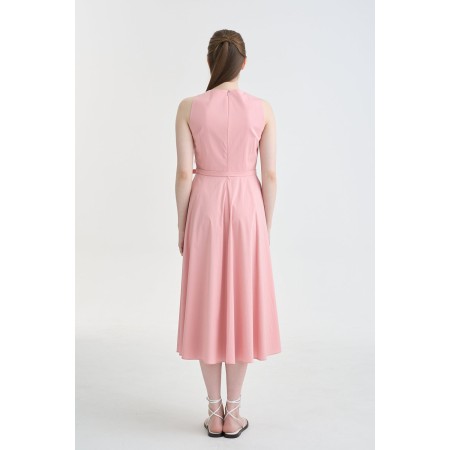 HEART NECK FLARE MIDI DRESS_PINK commande en ligne