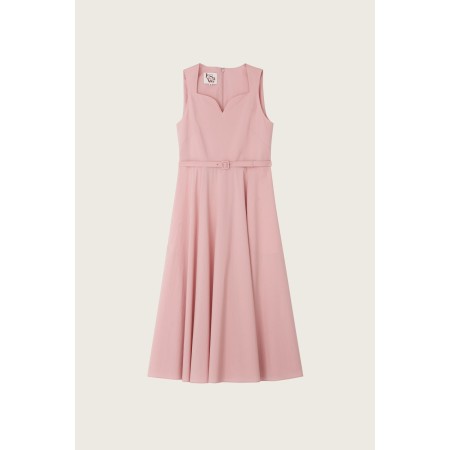 HEART NECK FLARE MIDI DRESS_PINK commande en ligne