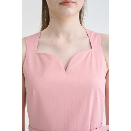 HEART NECK FLARE MIDI DRESS_PINK commande en ligne