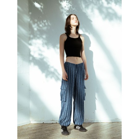 LACE DENIM PARACHUTE PANTS_BLUE destockage