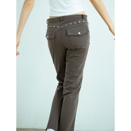 EYELET BOOTCUT PANTS_CHARCOAL pas cher