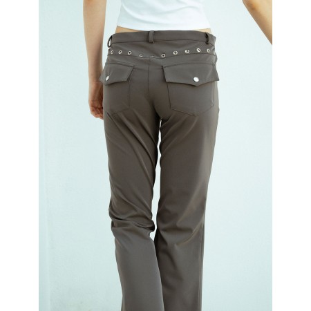 EYELET BOOTCUT PANTS_CHARCOAL pas cher