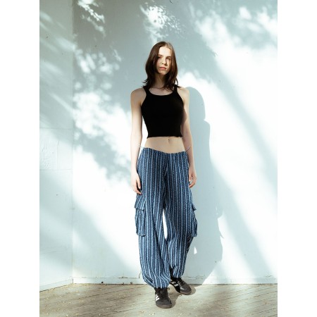 LACE DENIM PARACHUTE PANTS_BLUE destockage