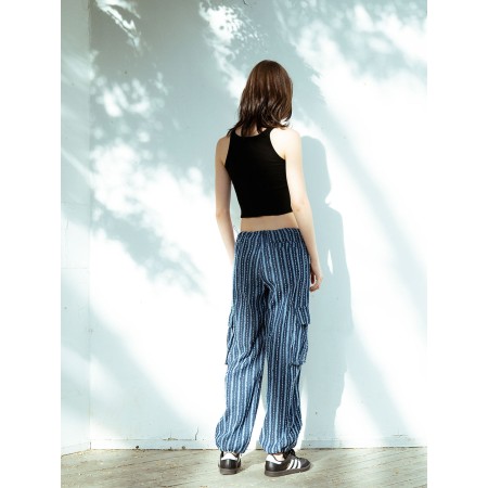 LACE DENIM PARACHUTE PANTS_BLUE destockage