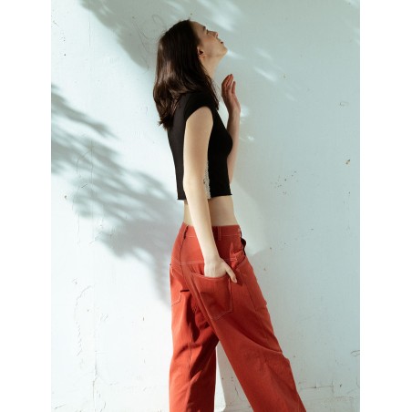 STITCH LOWRISE COTTON PANTS_RED CLAY en ligne