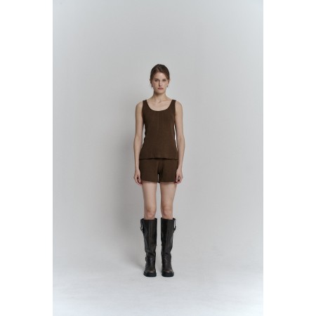 RIBBED KNIT SHORTS_BROWN Découvrez la collection