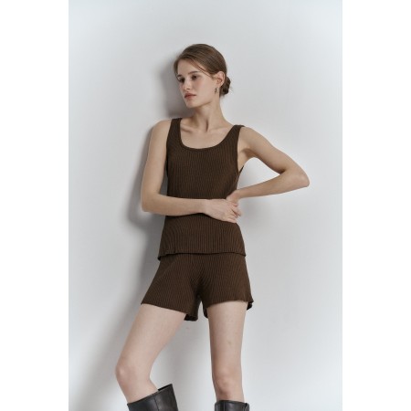 RIBBED KNIT SHORTS_BROWN Découvrez la collection