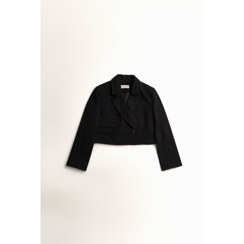 CROPPED LAYERED JACKET_BLACK brillant des détails fins