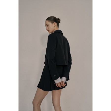 CROPPED LAYERED JACKET_BLACK brillant des détails fins