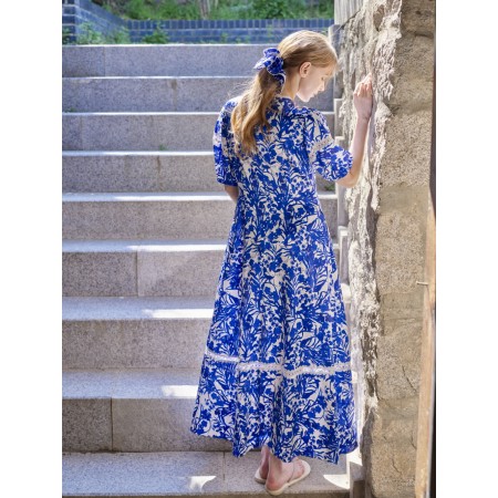 SAPPHIRE BLUE SILK LACE DRESS livraison gratuite