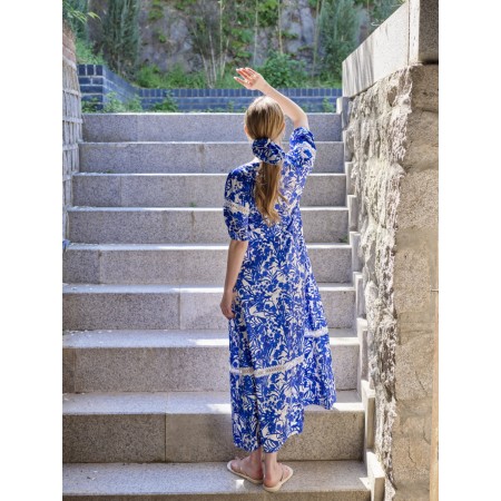 SAPPHIRE BLUE SILK LACE DRESS livraison gratuite