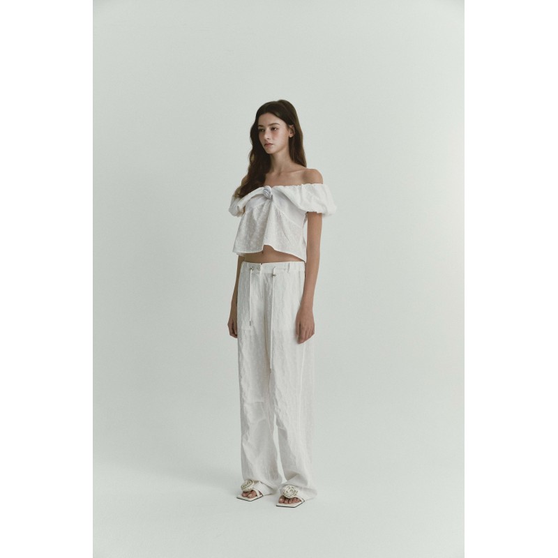 JACQUARD WIDE PANTS_WHITE soldes