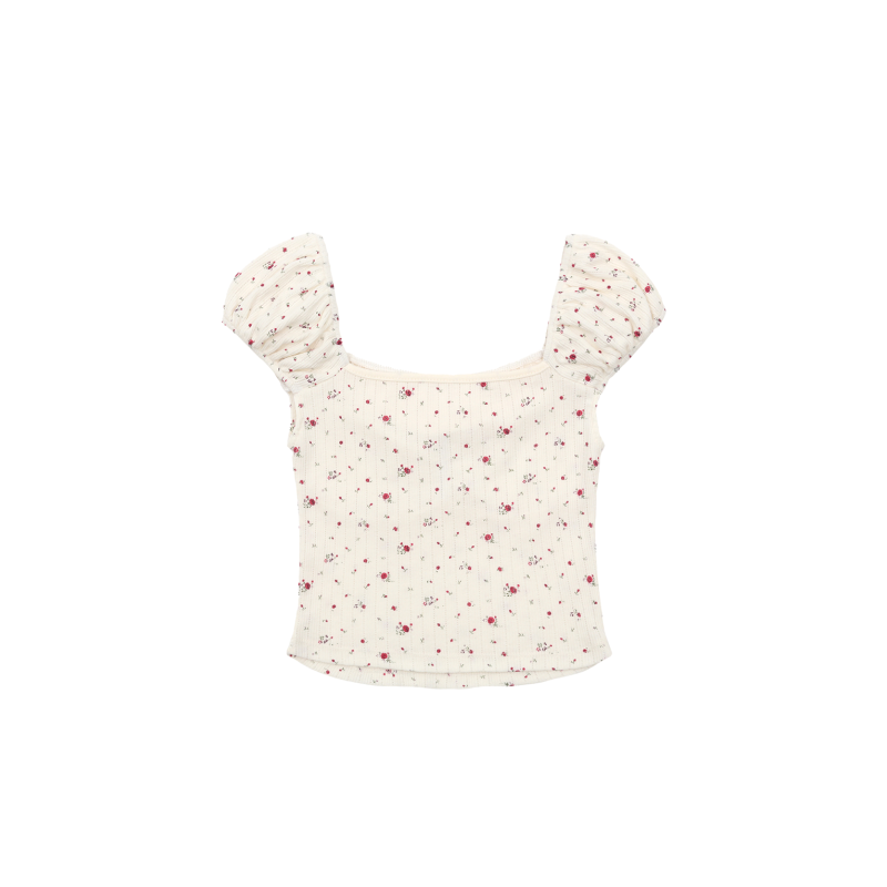 SATIN RIBBON CROP T_FLOWER PRINT ou a consommer sur place