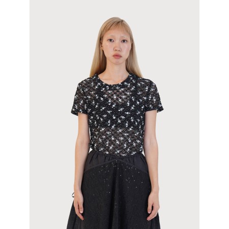 BUBBLE FLOWER TEE_BLACK solde