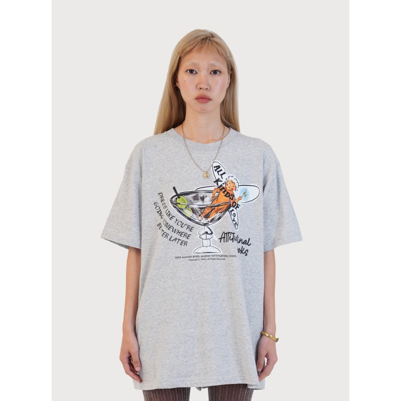 OVERSIZED ATTITUDINAL LOOKS GRAPHIC TEE_GREY Comparez et commandez 