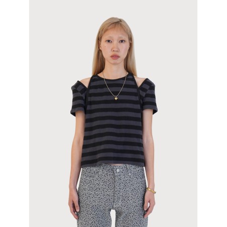 STRIPE TERRY SLIT TOP_BLACK la livraison gratuite