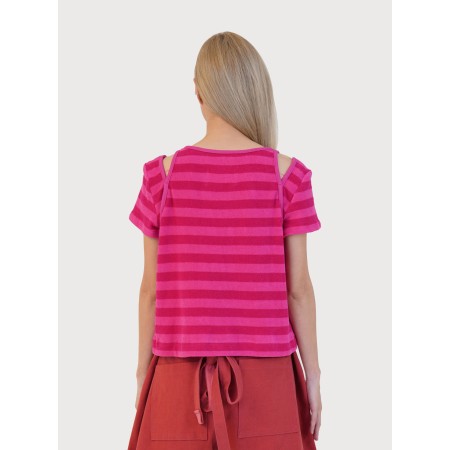 STRIPE TERRY SLIT TOP_PINK destockage