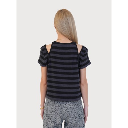 STRIPE TERRY SLIT TOP_BLACK la livraison gratuite