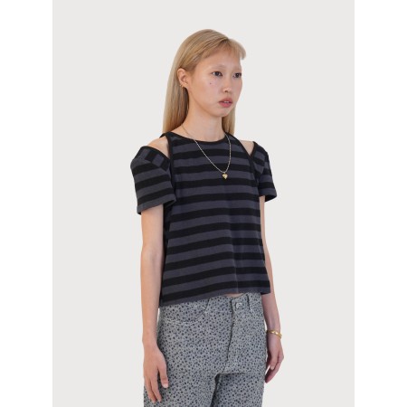 STRIPE TERRY SLIT TOP_BLACK la livraison gratuite