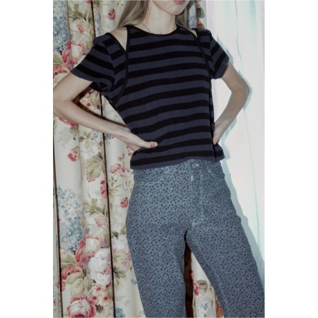 STRIPE TERRY SLIT TOP_BLACK la livraison gratuite