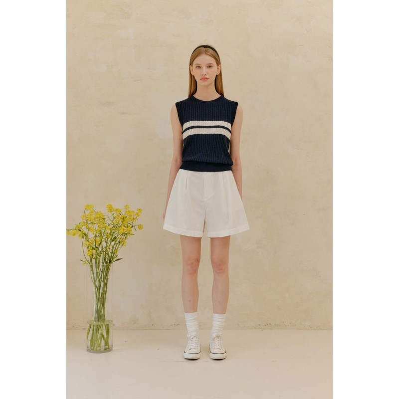 CABLE SLEEVELESS KNIT_NAVY basket pas cher