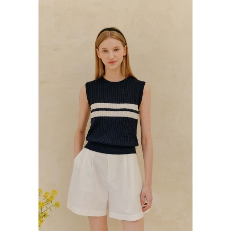 CABLE SLEEVELESS KNIT_NAVY basket pas cher