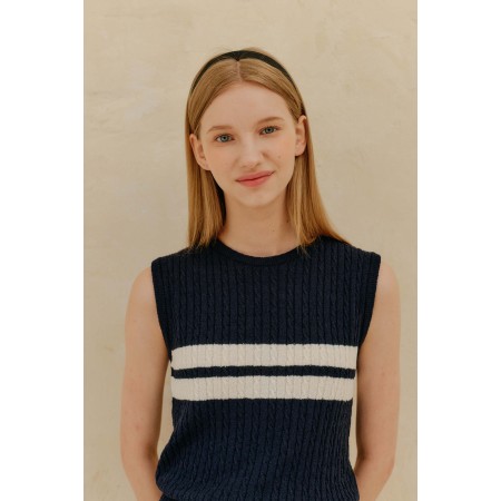 CABLE SLEEVELESS KNIT_NAVY basket pas cher