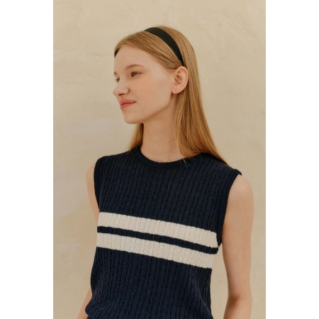 CABLE SLEEVELESS KNIT_NAVY basket pas cher