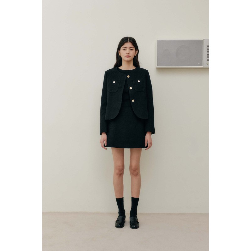 ROUND TWEED SKIRT_BLACK pas cher chine