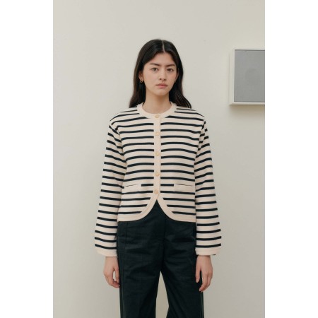 STRIPE KNIT JACKET_IVORY pas cheres