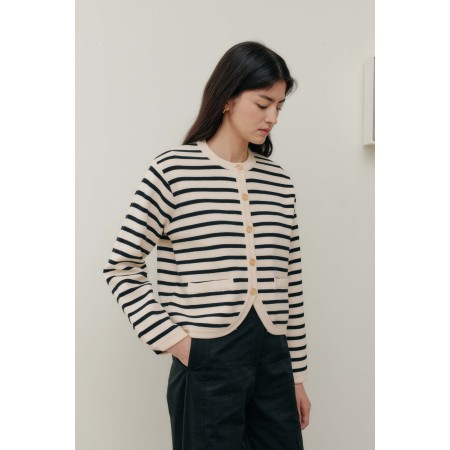 STRIPE KNIT JACKET_IVORY pas cheres