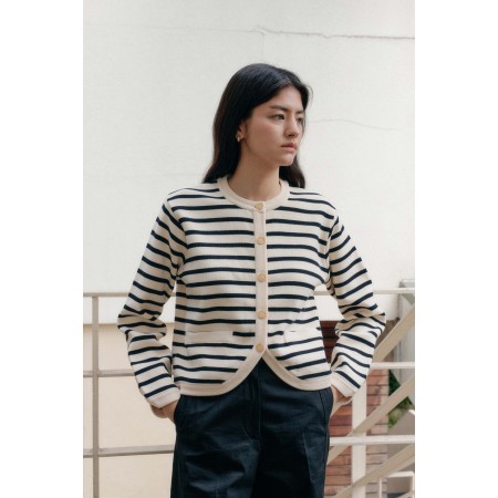 STRIPE KNIT JACKET_IVORY pas cheres