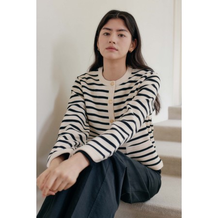 STRIPE KNIT JACKET_IVORY pas cheres