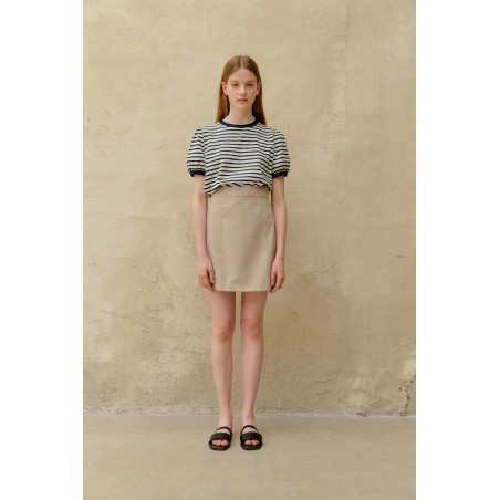 STRIPE SHIRRING T-SHIRT_IVORY Pour