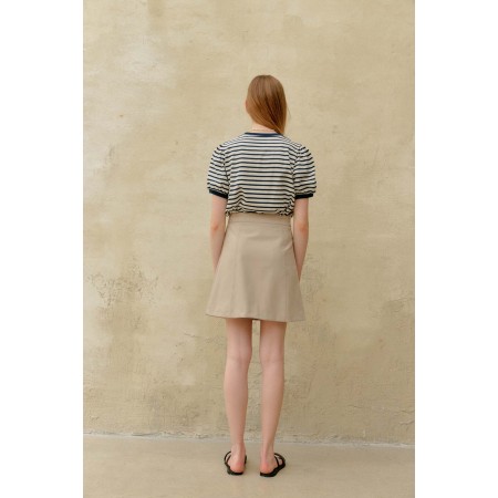 STRIPE SHIRRING T-SHIRT_IVORY Pour