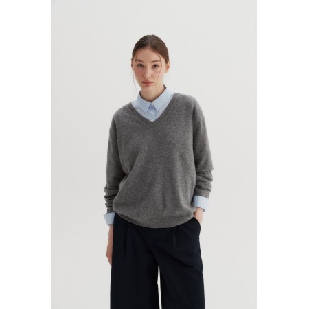 V-NECK WOOL SWEATER_GREY de pas cher