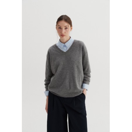 V-NECK WOOL SWEATER_GREY de pas cher